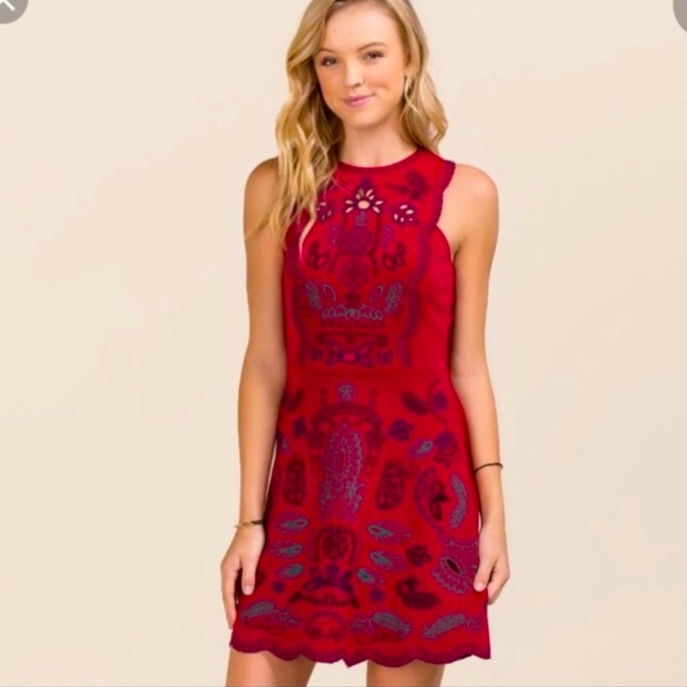 Francesca's Collection Deep Red Folklore A Line Dress - Womens Size XS